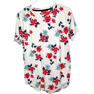 Hollister Mens Hawaiian Floral Short Sleeve Curved Hem T Shirt Size Medium